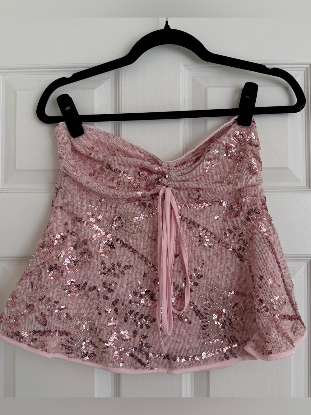 SHEIN Pink Sequin Floral Embellished Strapless Tube Top Size L
